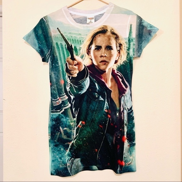 Vintage Harry Potter T-shirt Size Medium Hermione All Over Print AOP Printed USA - Picture 1 of 8